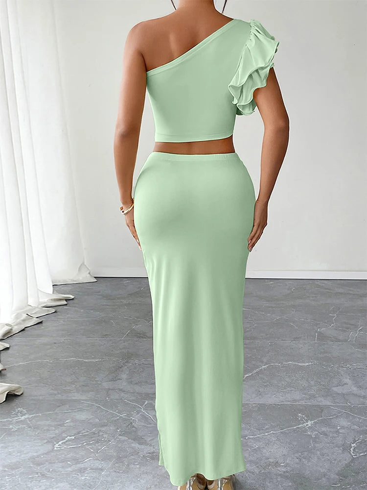 Women's Tank Maxi Skirt Summer New Two Piece Beach Party Casual Slim Tank Skirt Piece Solid Sexy Elegant Female Knitted Clothing