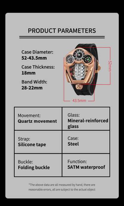PINDU Design NEW Engine Series Quartz Watch Men TOP-luxurious Stainless Steel Compass Waterproof Swiss Quartz 762 Movement Watch