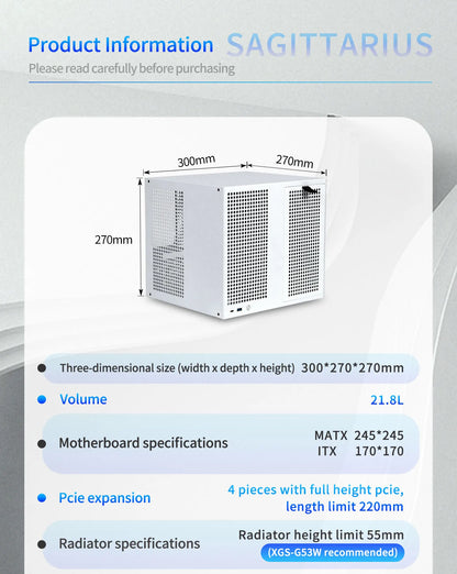 Sagittarius 8-bay NAS Computer Chassis with ATX Power Supply, MATX Motherboard, Full-height PCIE, 21.8L