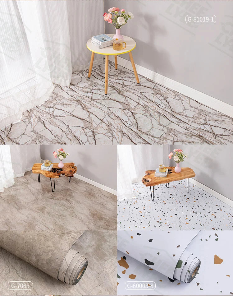2 Rolls Self-Adhesive Wall and Floor Sticker Peel and Stick 15.75x118.11inch Wood Grain and Marble Design Wallpaper Sticker