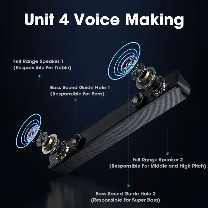 Wireless Soundbar for TV, Desk Audio Player & Home Theater Speaker for Movies, Music, Sports, Apartment & Living Room Use