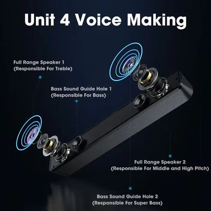 Wireless Soundbar for TV, Desk Audio Player & Home Theater Speaker for Movies, Music, Sports, Apartment & Living Room Use