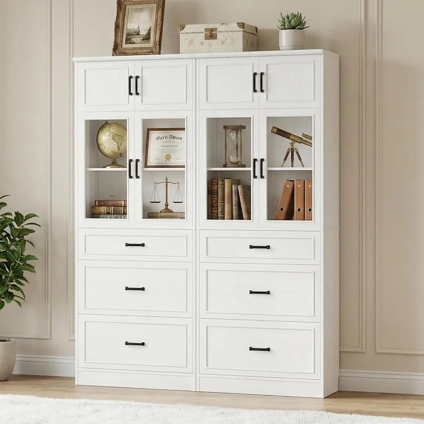 80" Tall Kitchen Pantry Storage Cabinet with Glass Doors, Adjustable Shelves & 3 Drawers, Versatile Tall Storage, Custom