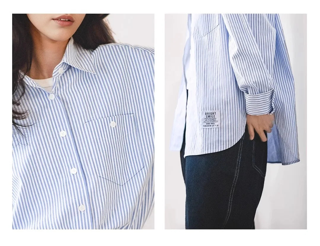 Maden Women's Blue White Striped Shirt and Shorts Sets Loose Casual French Classic Summer Suit Elegant Matching Two Piece Set
