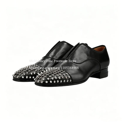 Spike Studs Leather Dress Shoes Lace up Black Alpha Male Gentleman Oxford Shoes Classic Formal Shoes Punk Rock Style Party Wear