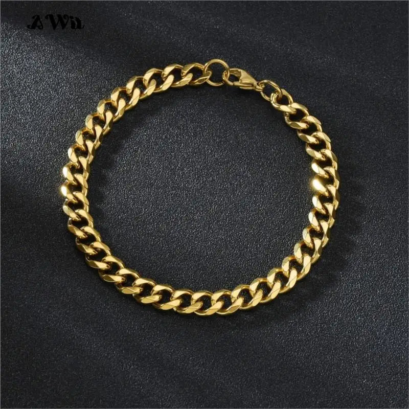 Awit Mens Simple 3-11mm Stainless Steel Curb Cuban Link Chain Bracelets for Women Unisex Wrist Jewelry Gifts