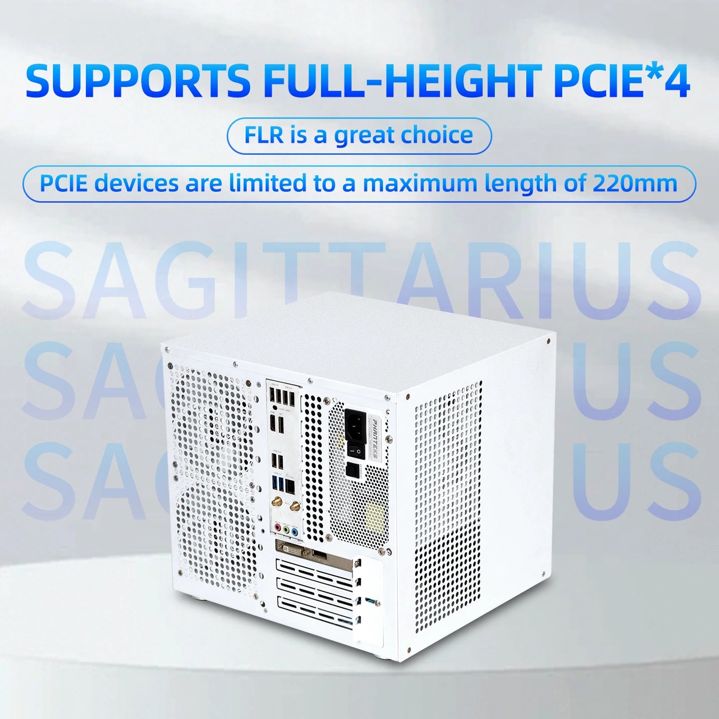 Sagittarius 8-bay NAS Computer Chassis with ATX Power Supply, MATX Motherboard, Full-height PCIE, 21.8L