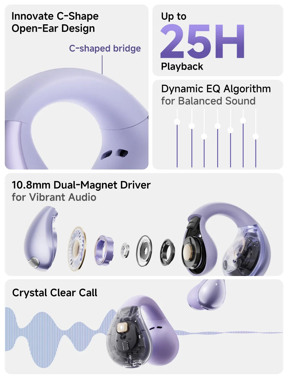 QCY Crossky C30 Ear Clip Earphones Bluetooth 5.4 Wireless Open Ear Sports TWS Earbuds Dual-Connection Headphones