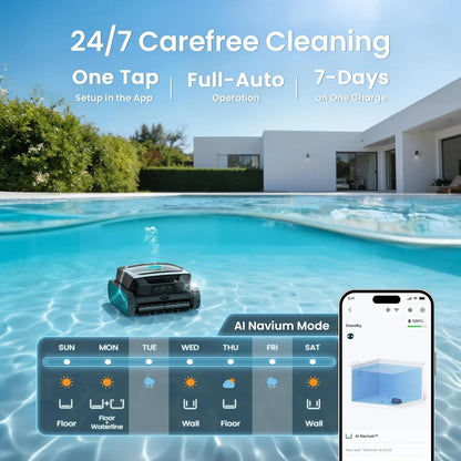 Cordless Robotic Pool Cleaner with Wireless Charging Dock, Smart Waterline Parking, Custom