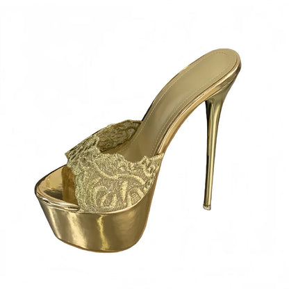 Hlieny Street Style Summer Open Toe Platform Women Slippers Fashion Thin High Heels Sandals Ladies Banquet Nightclub Party Shoes