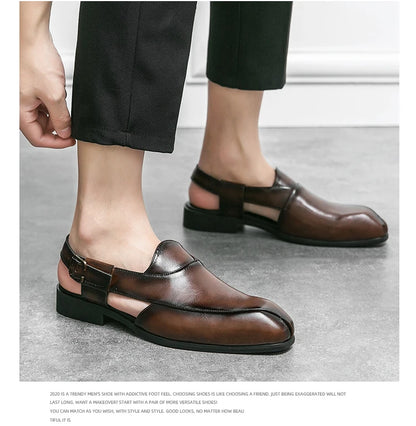 Hollow Out Dress Party Sandals Fashion Leather Summer Shoes Men Leisure Formal Flats Business Footwear Men's Wedding Sandals