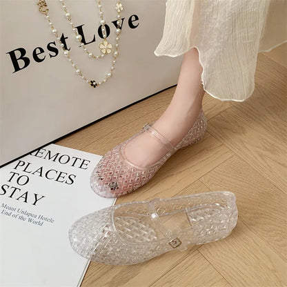 Transparent crystal women's shoes 2026 summer new jelly hollow soft sole fashionable versatile outer wear cool slippers women
