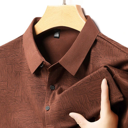 Men's Comfortable Short Sleeve Polo Shirt Weave Pattern Contrast Collar Design 2026 Casual Daily Office Fashion Top