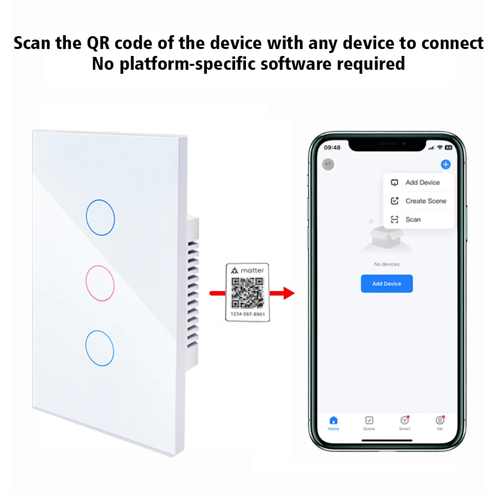 Matter smart switch  Alexa Google No APP required Intelligent Control Scan QR Code to Connect Touch Light Switch