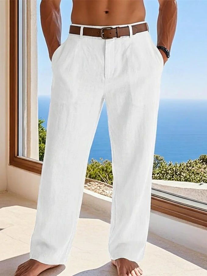 Men's Linen-Blend Straight-Leg Trousers — product image
