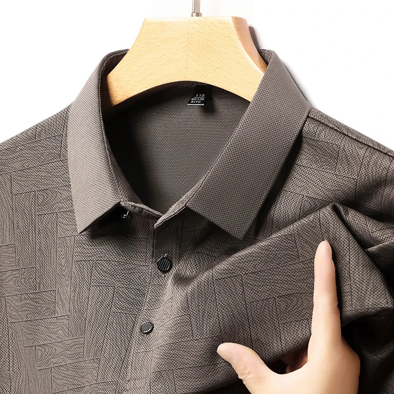 Men's Comfortable Short Sleeve Polo Shirt Weave Pattern Contrast Collar Design 2026 Casual Daily Office Fashion Top