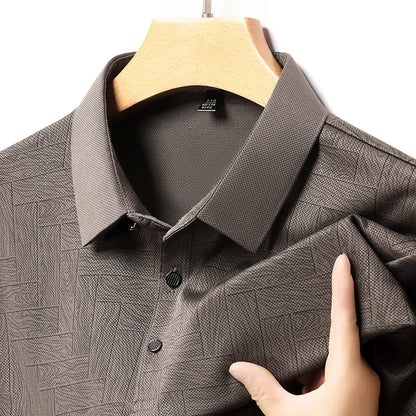 Men's Comfortable Short Sleeve Polo Shirt Weave Pattern Contrast Collar Design 2026 Casual Daily Office Fashion Top
