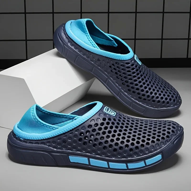 Men's Summer Sandals Clogs Casual Round Toe Slip on Outdoor Geometric Pattern Anti-slip Beach Hole Shoes Plus 46 47 Men Slippers