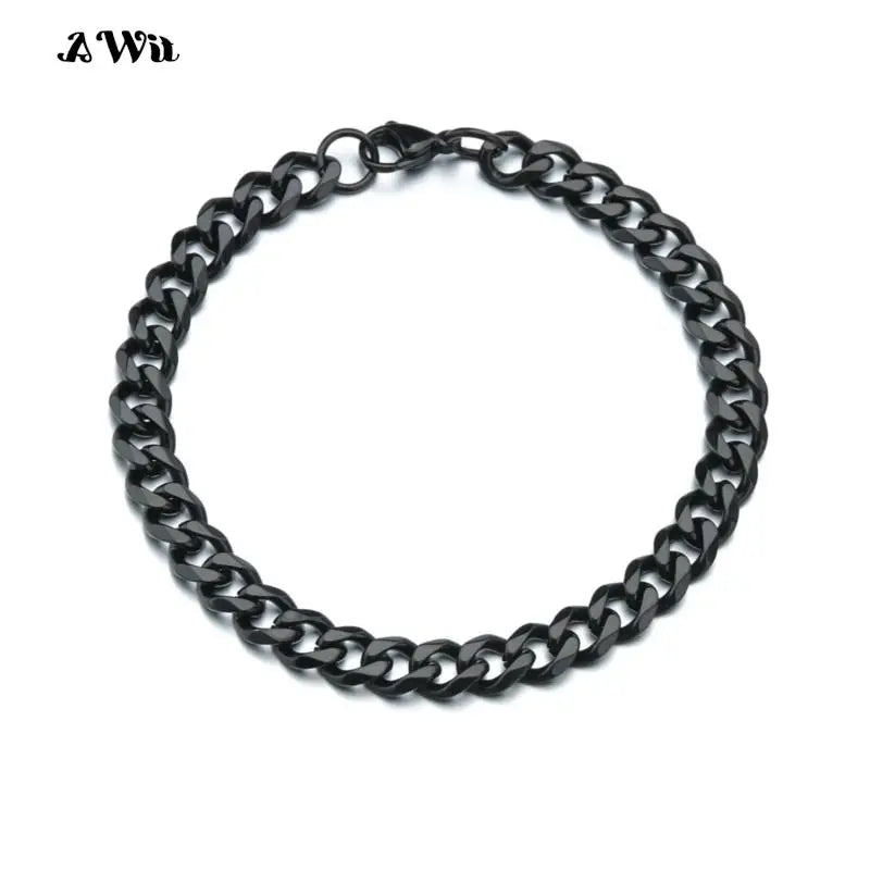 Awit Mens Simple 3-11mm Stainless Steel Curb Cuban Link Chain Bracelets for Women Unisex Wrist Jewelry Gifts