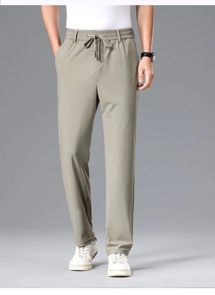 High-End Business Ice Silk Long Pants Sporty Summer Cool Feeling Casual Thin Men's Loose Straight Leg West Pants