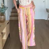 Red Striped Straight-Leg Pants