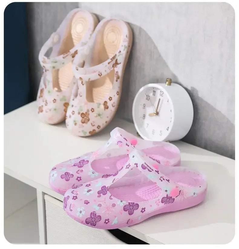 2025 Summer Printed Hole Shoes Women Sandals Ladies Jelly Shoes Cool Slippers Women Outer Wear Ladies Covered Toe Sandals 36-41