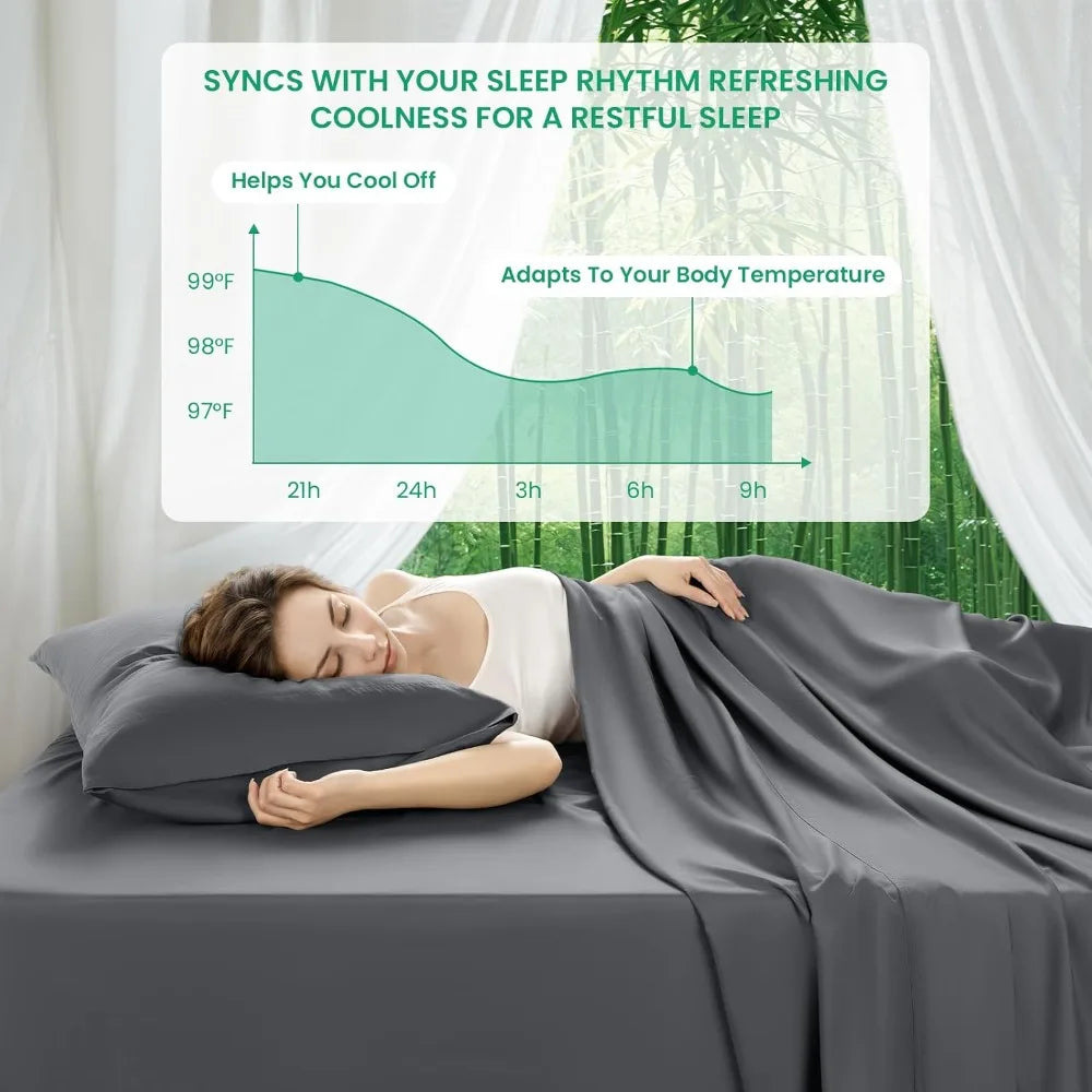 King Size Bamboo Sheets - Ultra Breathable & Cooling Bed Sheets for Hot Sleepers, Hotel Luxury Silky Bedding, 16" Deep Pocket, 4PC (Dark Grey)
