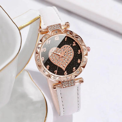 3PCS Women Watches Set Fashion Rhinestone Heart Dial Quartz Watch Female Leather Strap Wristwatch Reloj Mujer（Without Box）