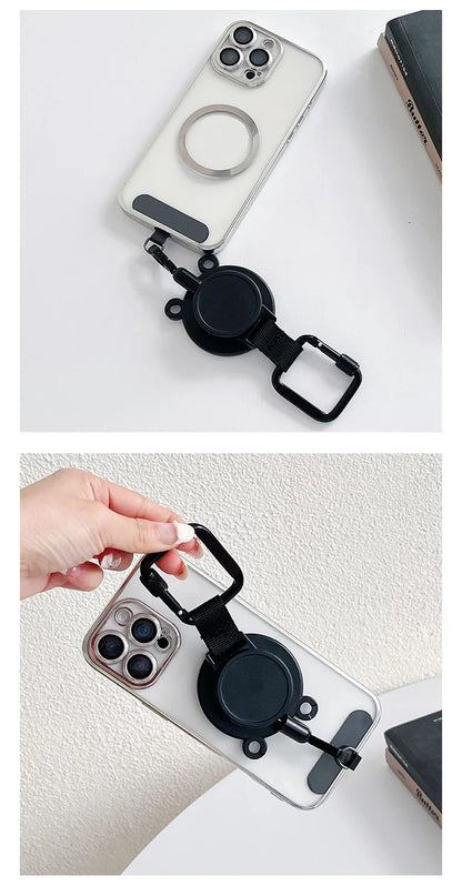 For Magsafe Magnetic Universal Mobile Phone Holder Backpack Clip Carabiner Retractable Steel Wire Rope Outdoor Anti-lost Stand