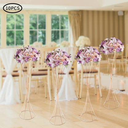 10pcs Golden Vase 80cm for Table Wedding, 31.5inch Metal Wedding Centerpieces Vase, Flower Road Lead Stand Stackable