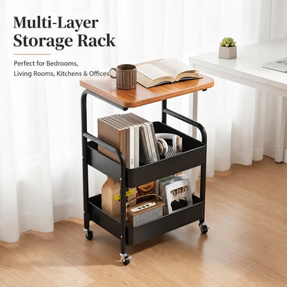 Multifunctional Three-Tier Rolling Cart, Multifunctional Storage Rack, Snack Rack, Portable Wheels, Suitable For Use In The Kitc