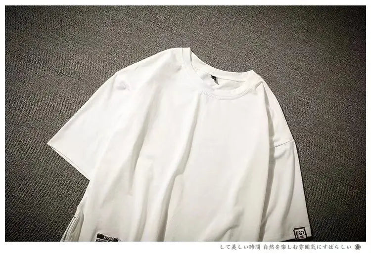 Y2K Summer New Mens Fashion Oversized Style Cargo T Shirt Man Techwear Men Brand Quality 100% Cotton Zip Up Short Sleeve Tshirt