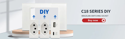 DELEFU 4*2 White Tempered Glass Brazil Standard Outlet with Double USB Type C Wall Power Socket  Switch Tuya Wifi 10A 20A