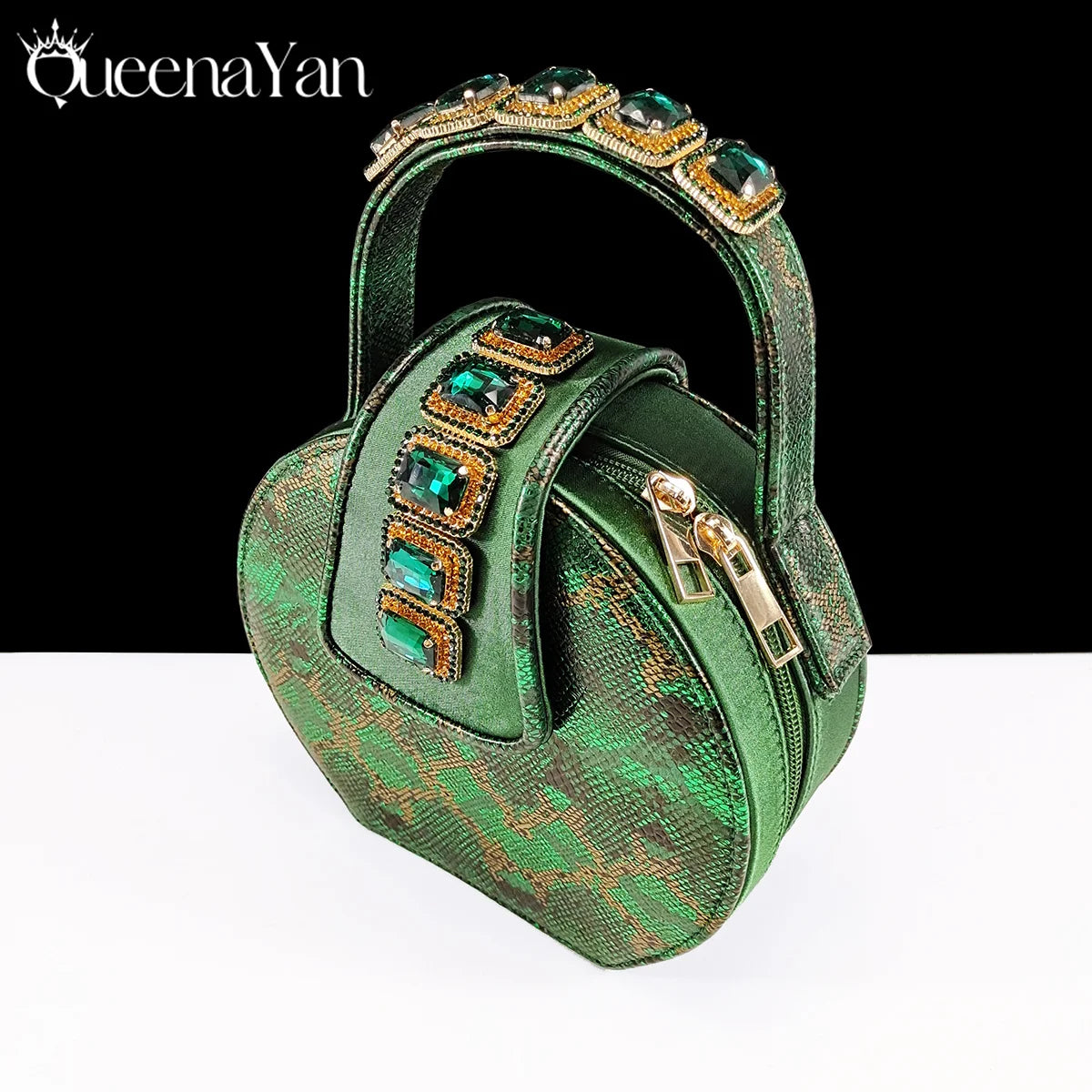 2025 Elegant Green Peep-Toe Women Heel Pumps for Italian Matching Party Shoes and Bags Set for Parties with Diamond Accents