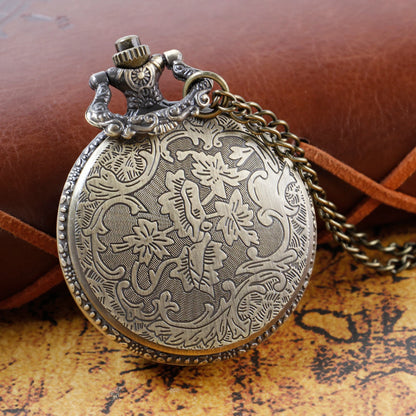 Steampunk Retro Bronze Hollow Tree of Life Quartz Pocket Watch With Fob Chain Women Watch Pendant Necklace Chain Men Gift CF1088