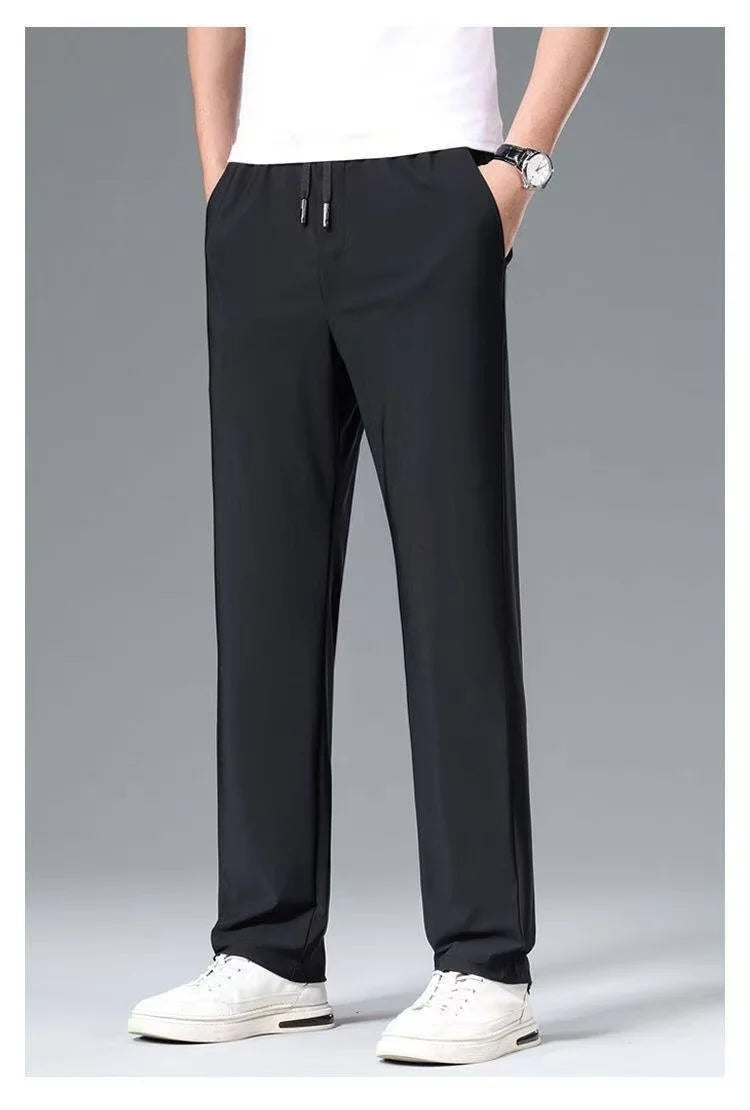 High-End Business Ice Silk Long Pants Sporty Summer Cool Feeling Casual Thin Men's Loose Straight Leg West Pants