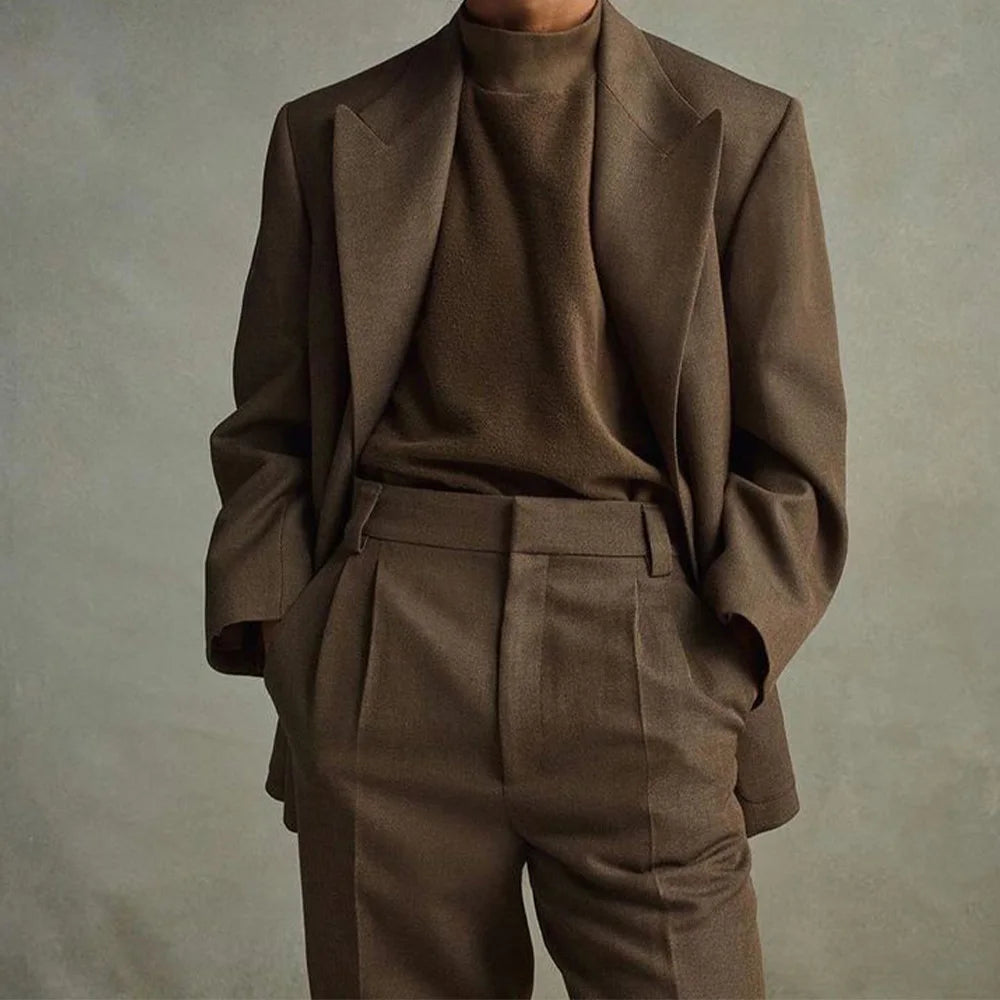 Mens Fashion Suits 2 Piece Set Notch Lapel Single Breasted Comfortable Slim Fit Casual Party Blazer with Trousers Wedding