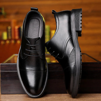 Mens Black Genuine Leather Textured Lace Up Chunky Sole Oxfords Formal Business Office Groom Wedding Daily Wear Shoes Fashion