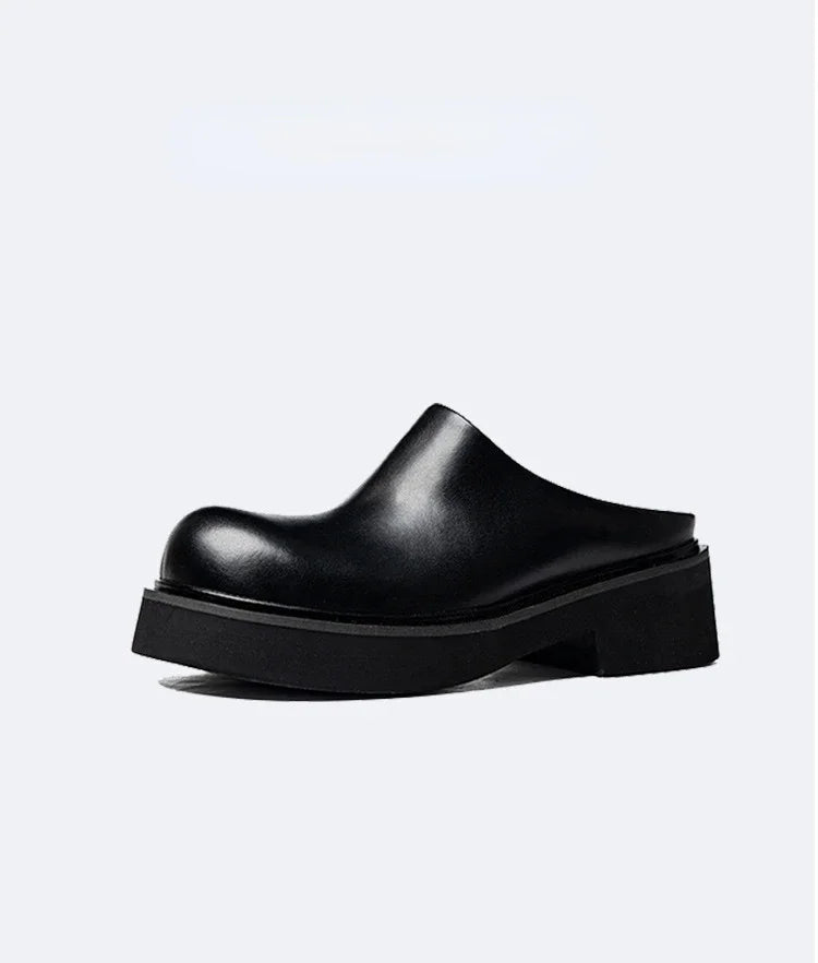 2024 Summer Mens Platform Business Half Shoes Luxury Genuine Leather 6 Cm High Heels Outdoor Social Party Slippers Sandals Man