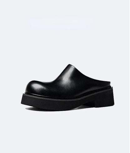 2024 Summer Mens Platform Business Half Shoes Luxury Genuine Leather 6 Cm High Heels Outdoor Social Party Slippers Sandals Man