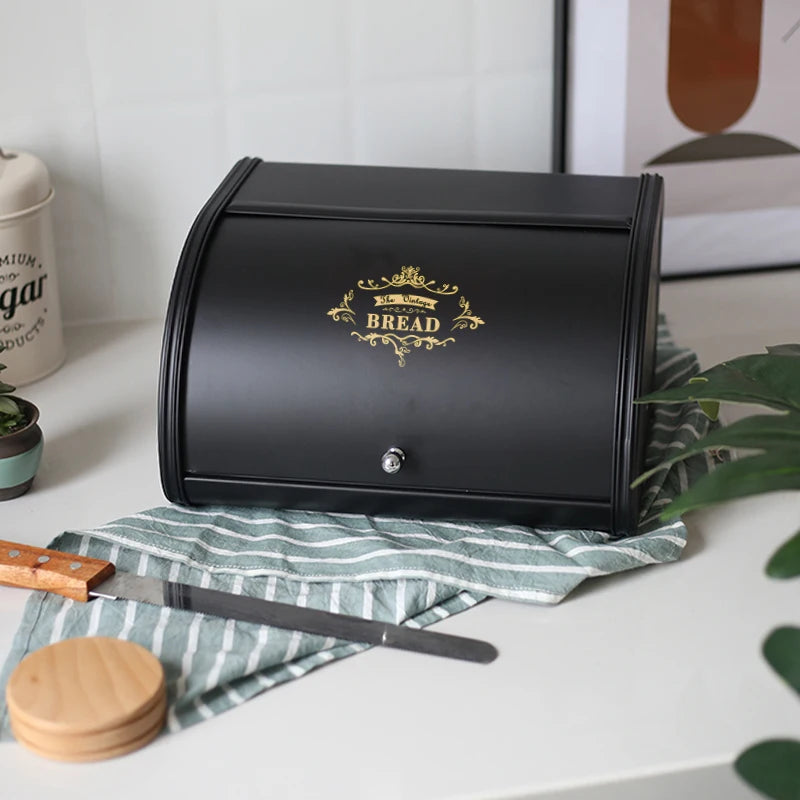 Metal Bread Box Black bread Bin Bread Storage box Food Storage Containers for Kitchen Large household Food Container