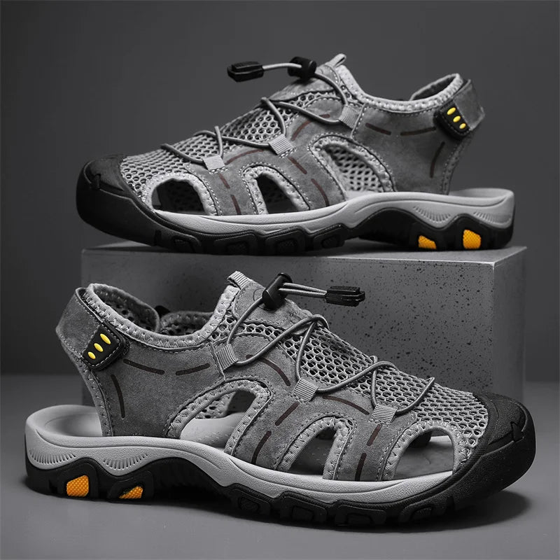 Genuine Leather Men's Sandals Summer Classic Outdoor Lightweight Walking Sneakers Hiking Men's Sandals Casual Beach Wading Shoes