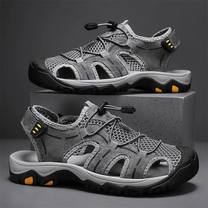 Genuine Leather Men's Sandals Summer Classic Outdoor Lightweight Walking Sneakers Hiking Men's Sandals Casual Beach Wading Shoes