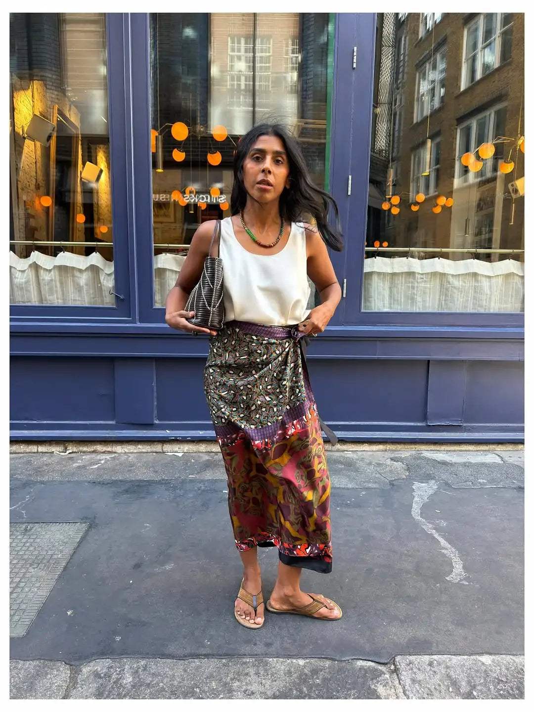 Printed Satin Wrap Midi Skirt