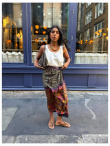Printed Satin Wrap Midi Skirt