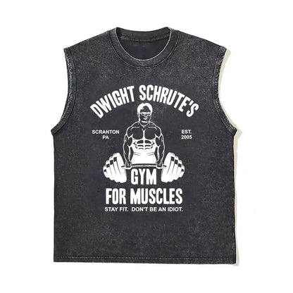 Washed Vintage Powerhouse Gym Logo Double Sided Print Tank Tops T-shirts Men Women Casual Oversized Geek Fitness Vest T Shirts