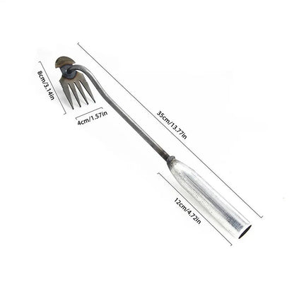 2 In 1 Garden Rake Manual WSeed Grass Rooting Tool Puller Shovel 4 Teeth Weeding Removal Hand Gardening Loose Soil Tool Weeder