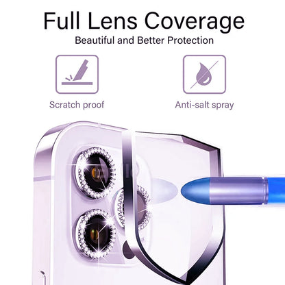 9D Diamond Lens Protector For iPhone 17 Pro Max Air Camera Tempered Glass Compatible with iPhone 14 15 16 Pro Max Ring Cover Cas