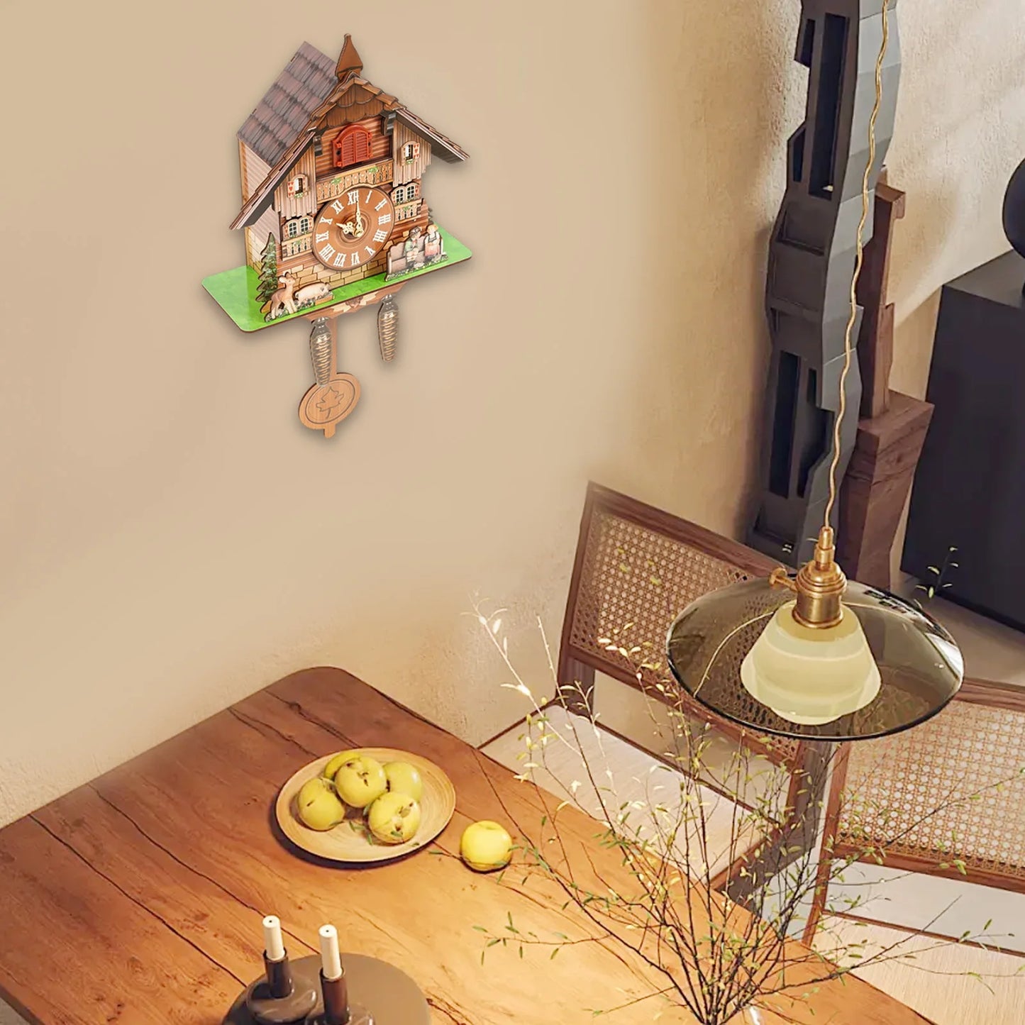 Wall Mount Clock Cuckoo Clock, Wood Cuckoo-Clock, 7:00-21:00 Chime Time 25*10*50cm Pointers+Time Scales Display