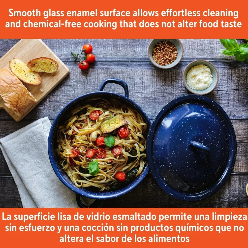Enamel Stock Pot Soup Stews Cooking Durable Steel Oven Safe Double Handles Efficient Heat Distribution